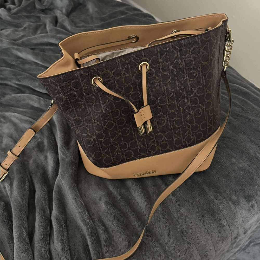 Calvin Klein Signature Brown and Tan Shoulder Bag